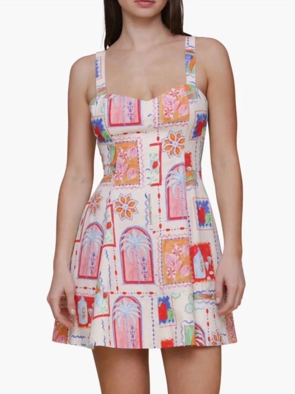 Avec Les Filles Mini Sweetheart A-Line Painted Print Sundress